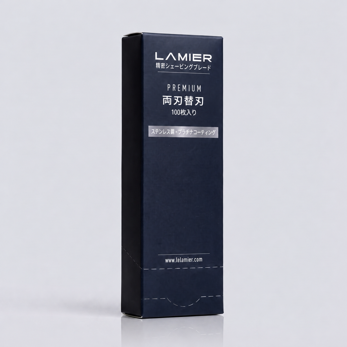 
Lamier 両刃替刃100枚入り。プラチナコーティングのステンレス鋼。